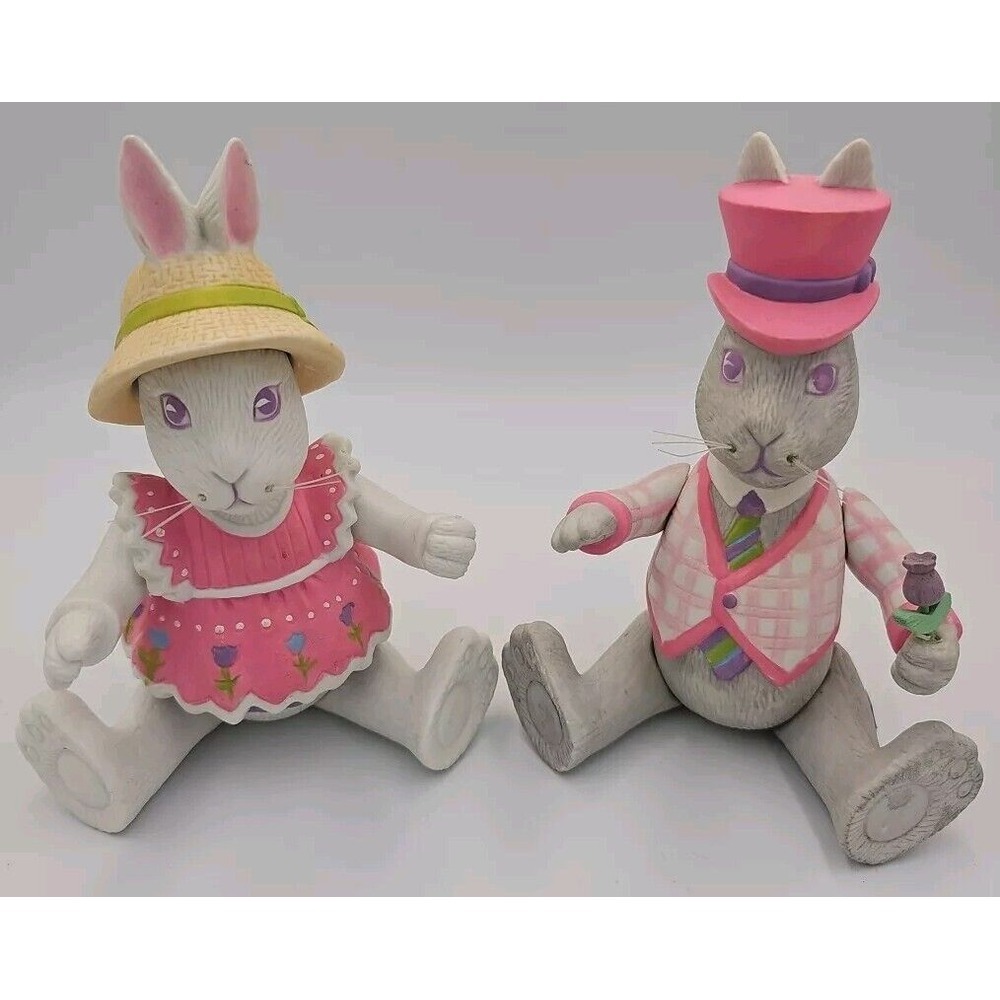 Easter‎ Bunny Rabbits Dept. 56 Ceramic Walter & Emily 1984 Sit Or Stand Moveable